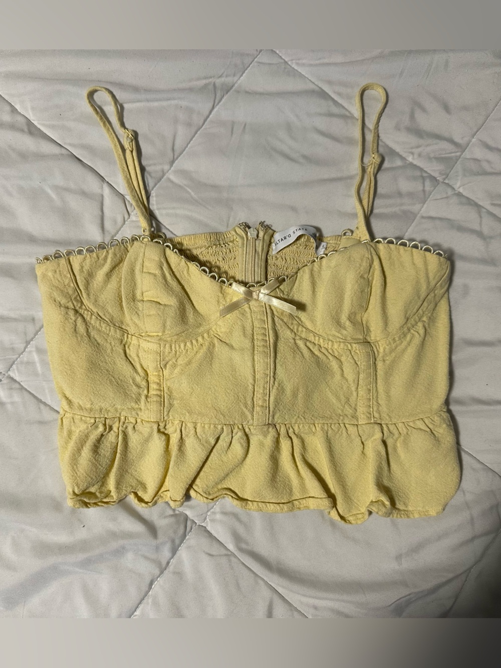 Altar'd State Pale Yellow Smocked Bustier Top
